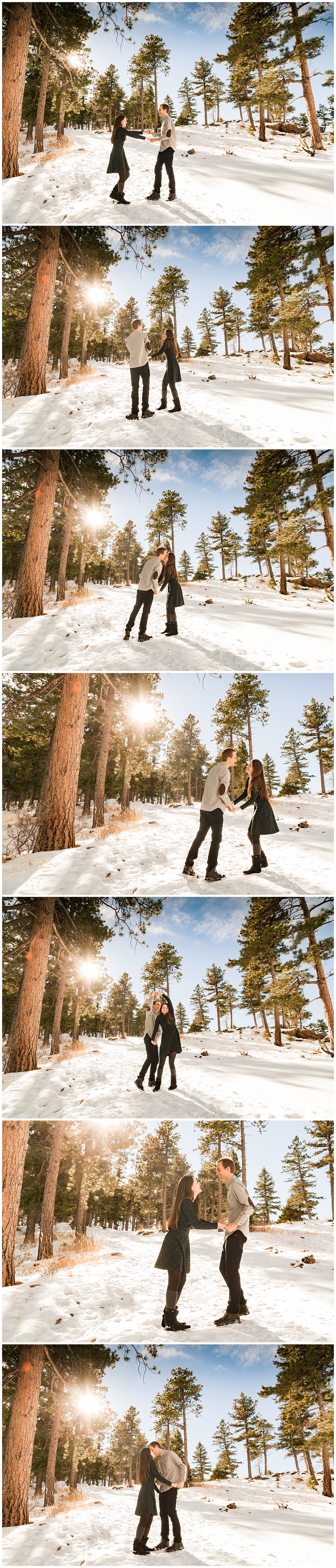 colorado engagement session at mount falcon park snowy