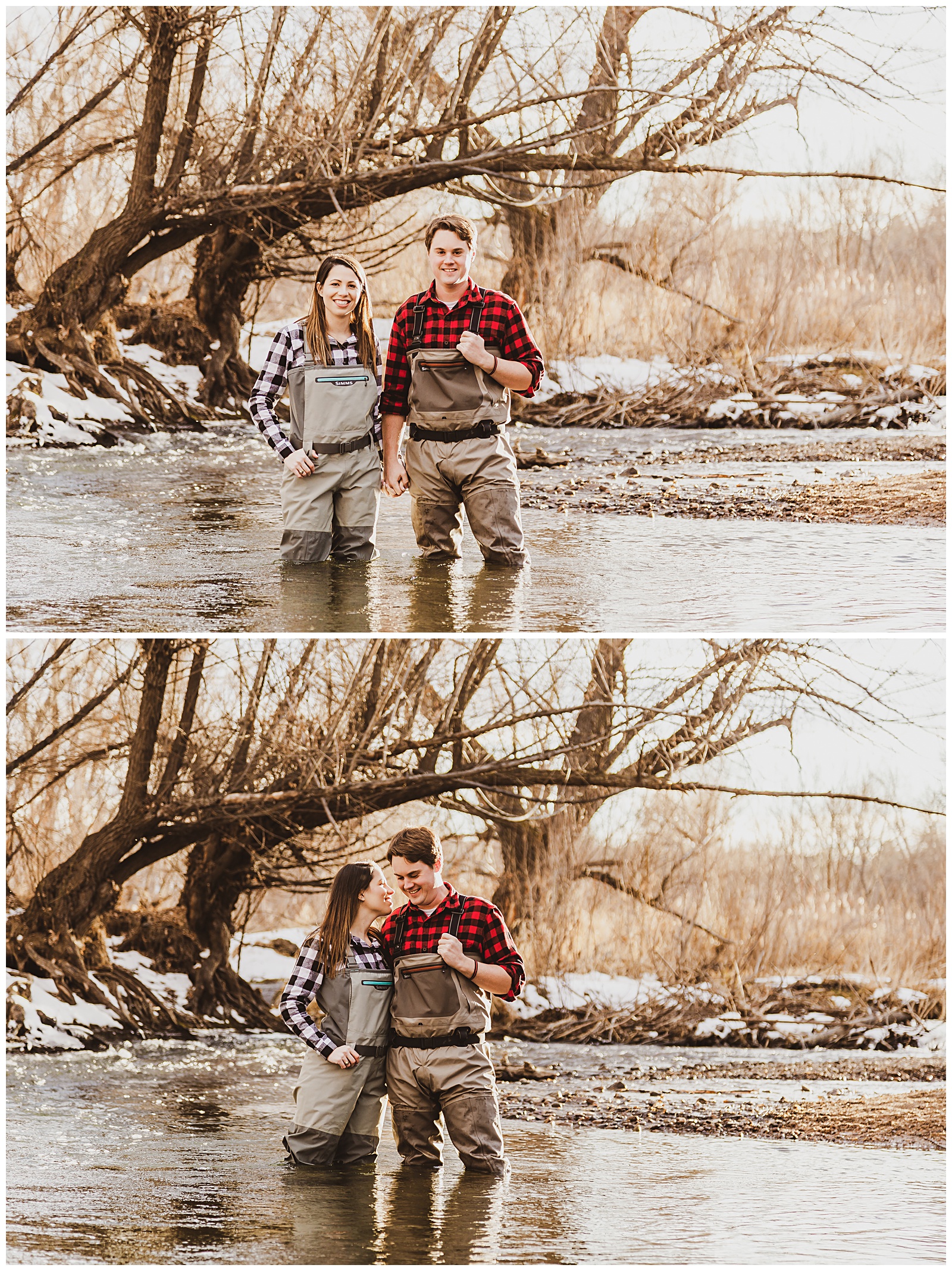 golden hour fly fishing engagement session