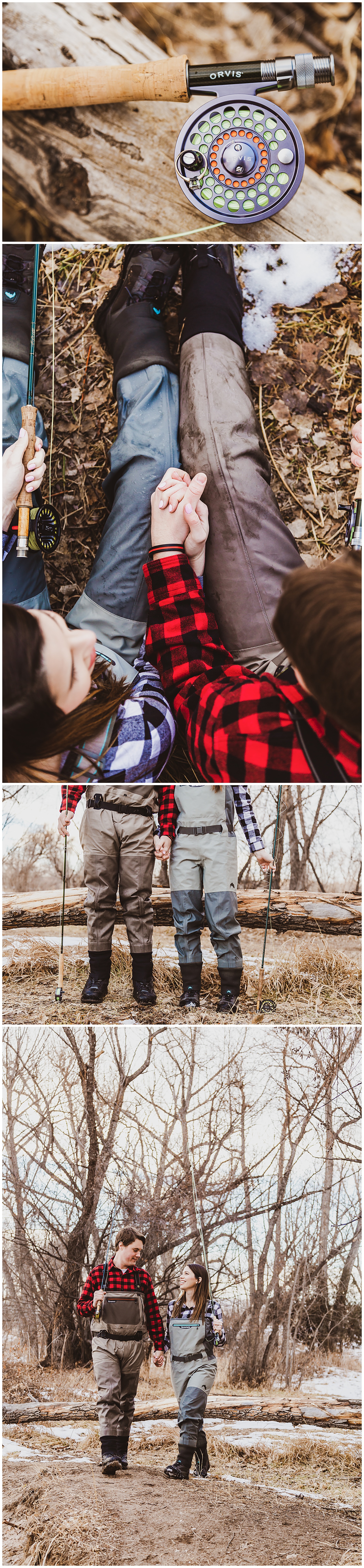 fly fishing engagement session plaid