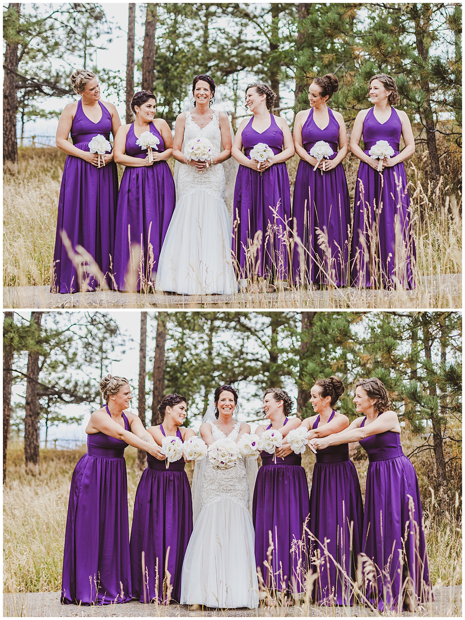 bridesmaids with royal purple dresses
