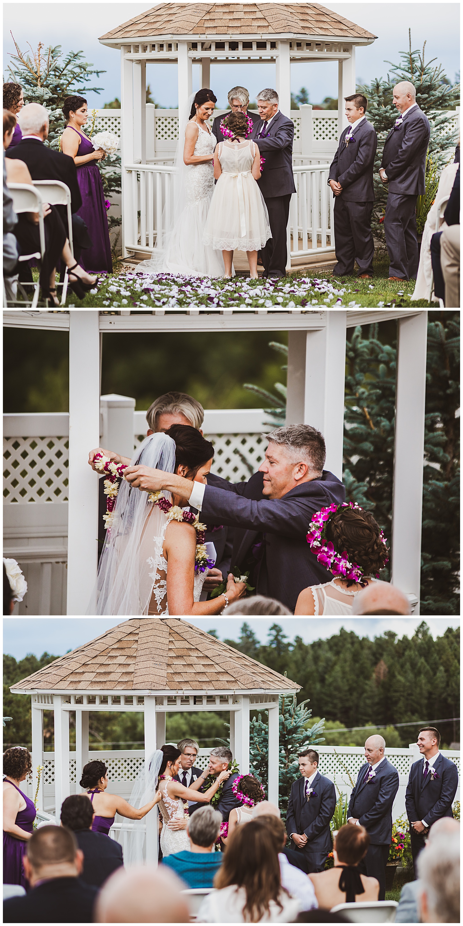 bride and groom exchanging leis during wedding ceremony