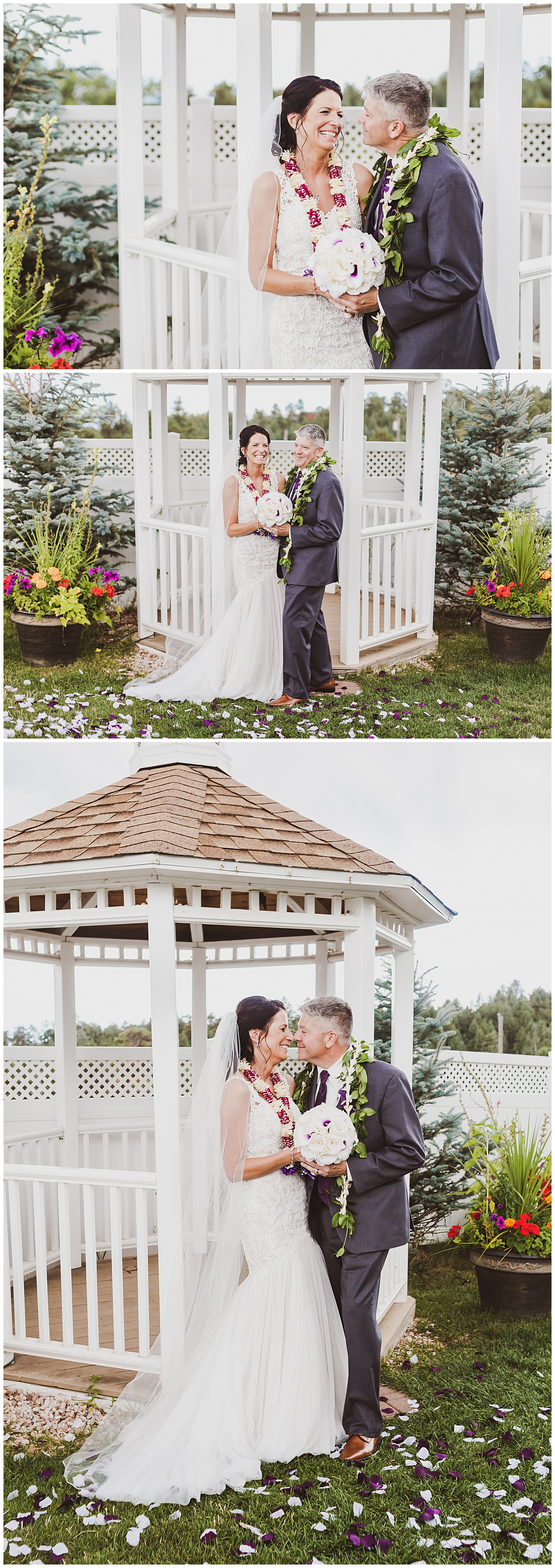 bride and groom in front of gazebo at the crystal rose lookout mountain