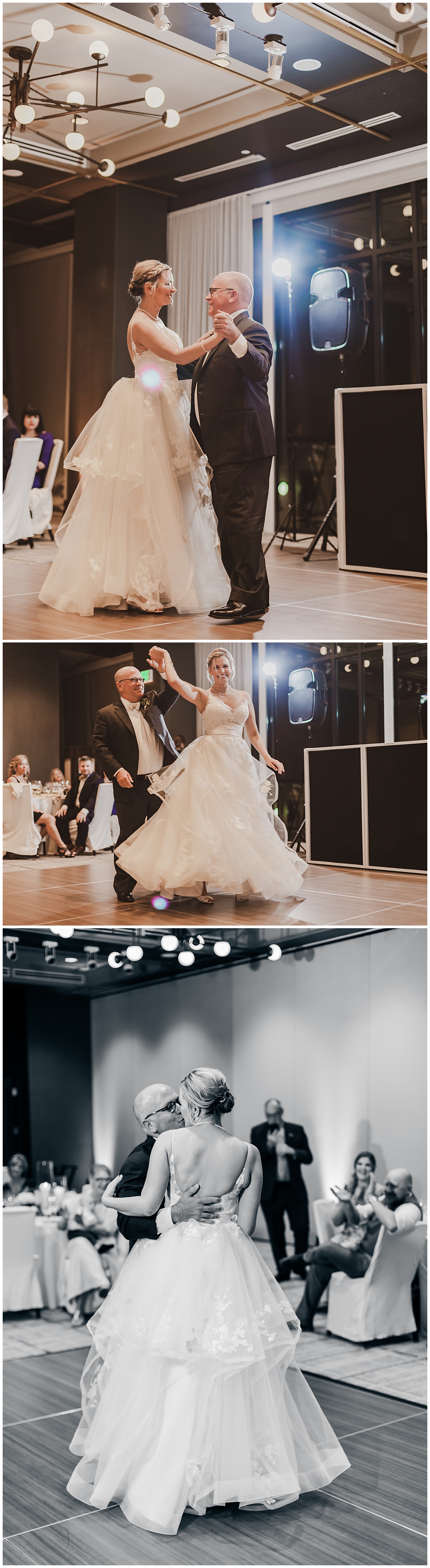 a couple's first dance during wedding reception