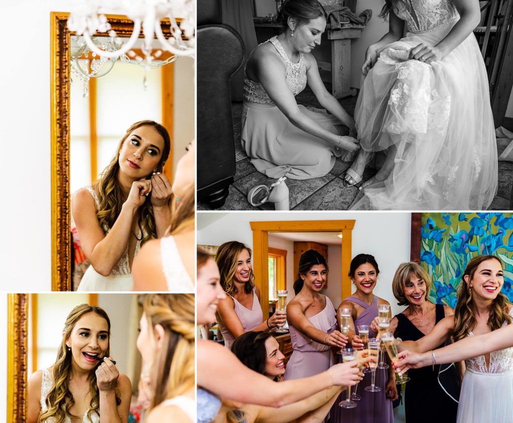 Bride puts on final wedding day touches