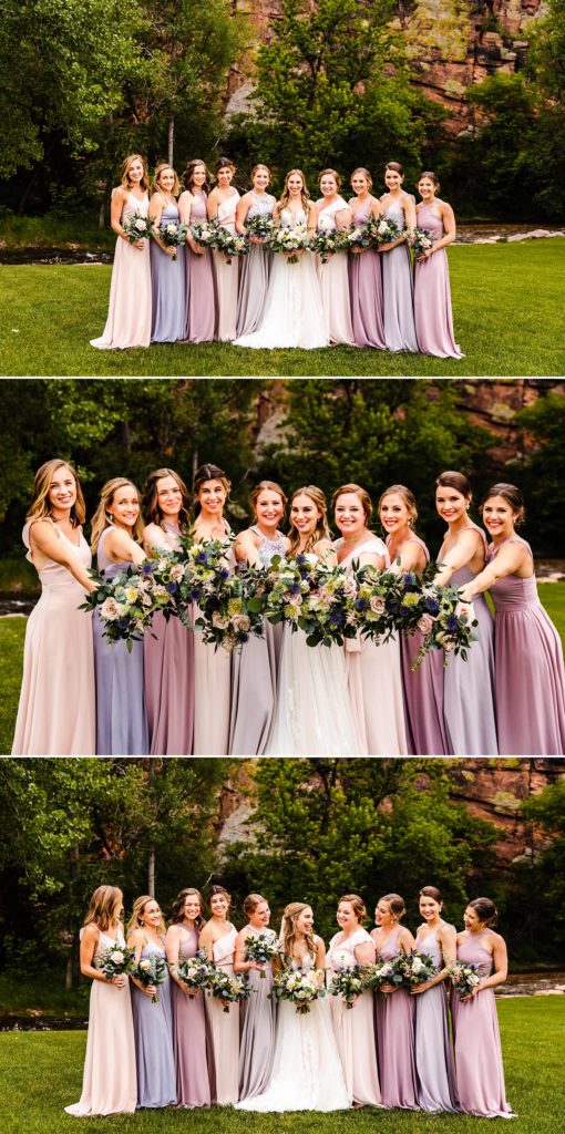 Bridesmaids and bride pose together