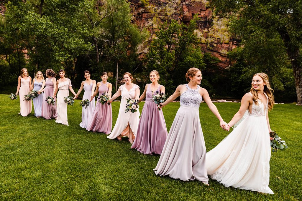 Bride leads bridesmaids