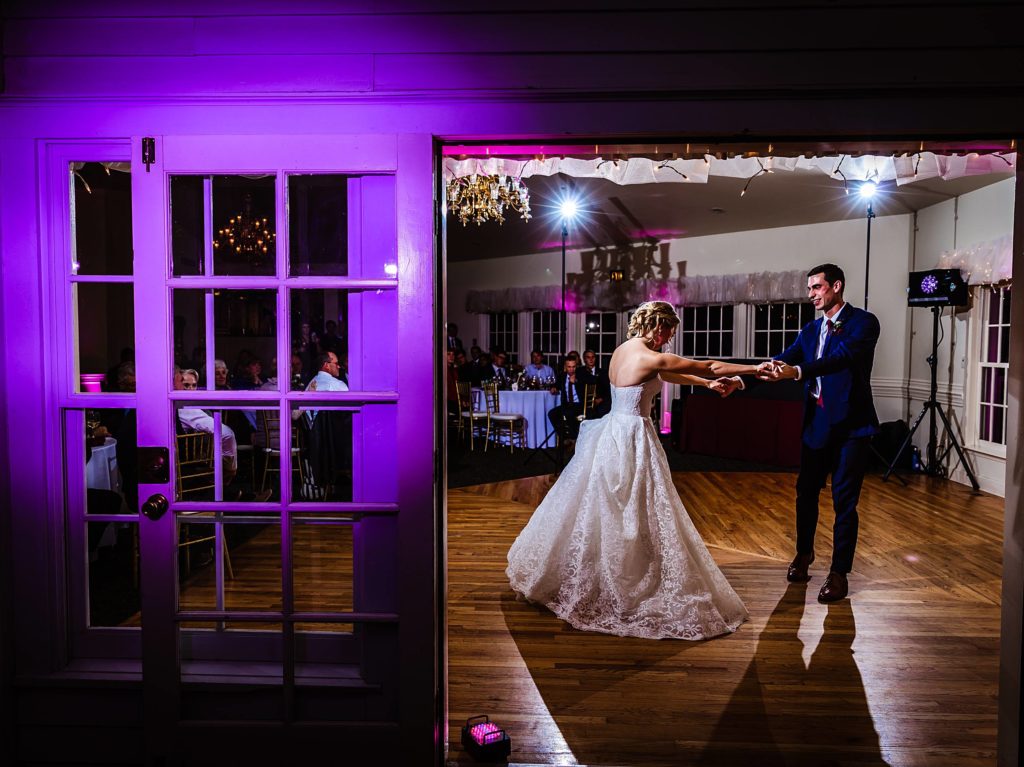 A wedding couple sharing their first dance as newlyweds