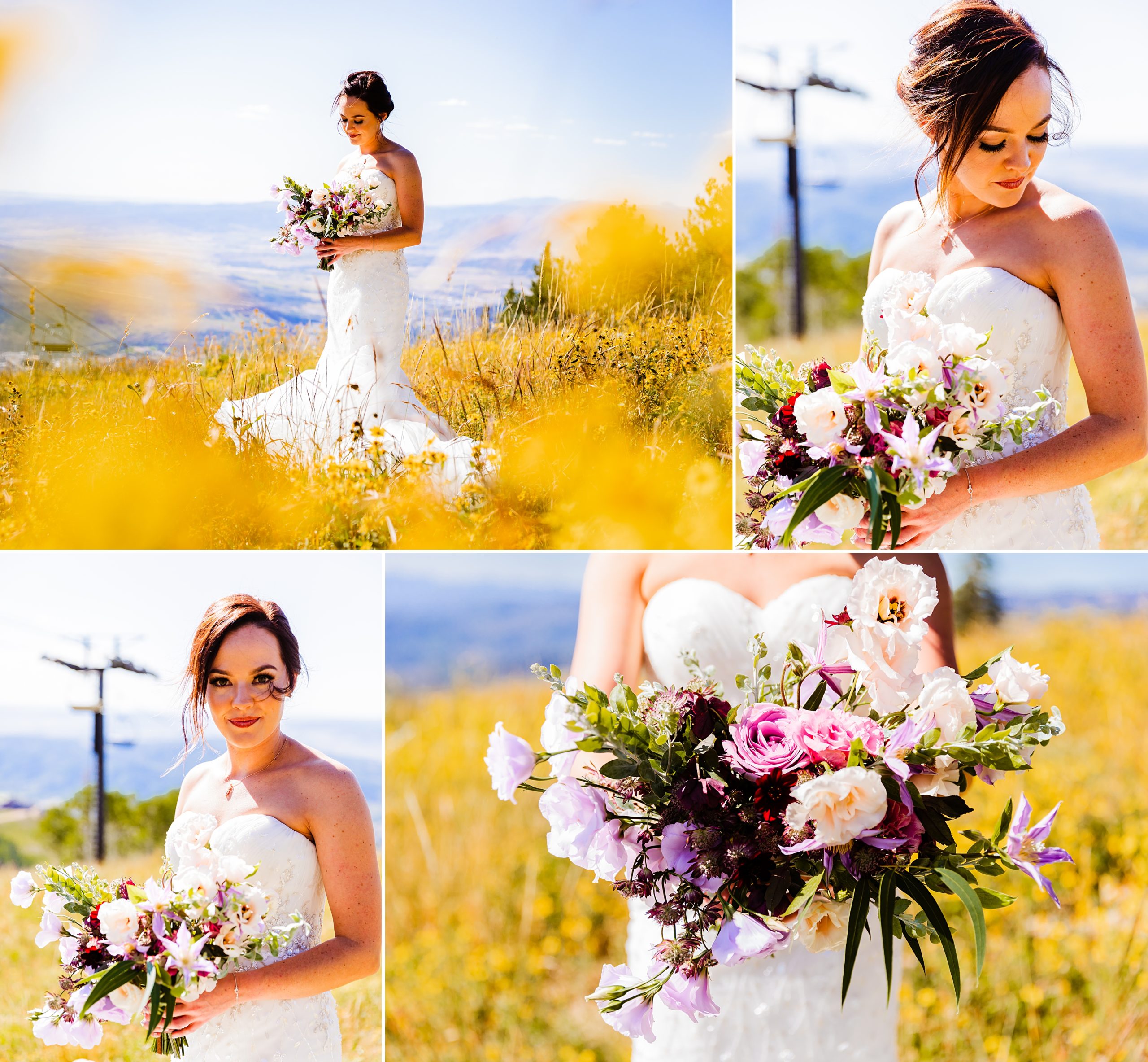 Bride photos on top of mountain in Steamboat Springs